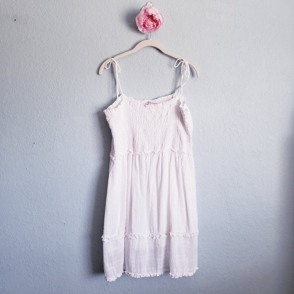 Pink Lily White Ruffle Smocked Cotton Sun Dress